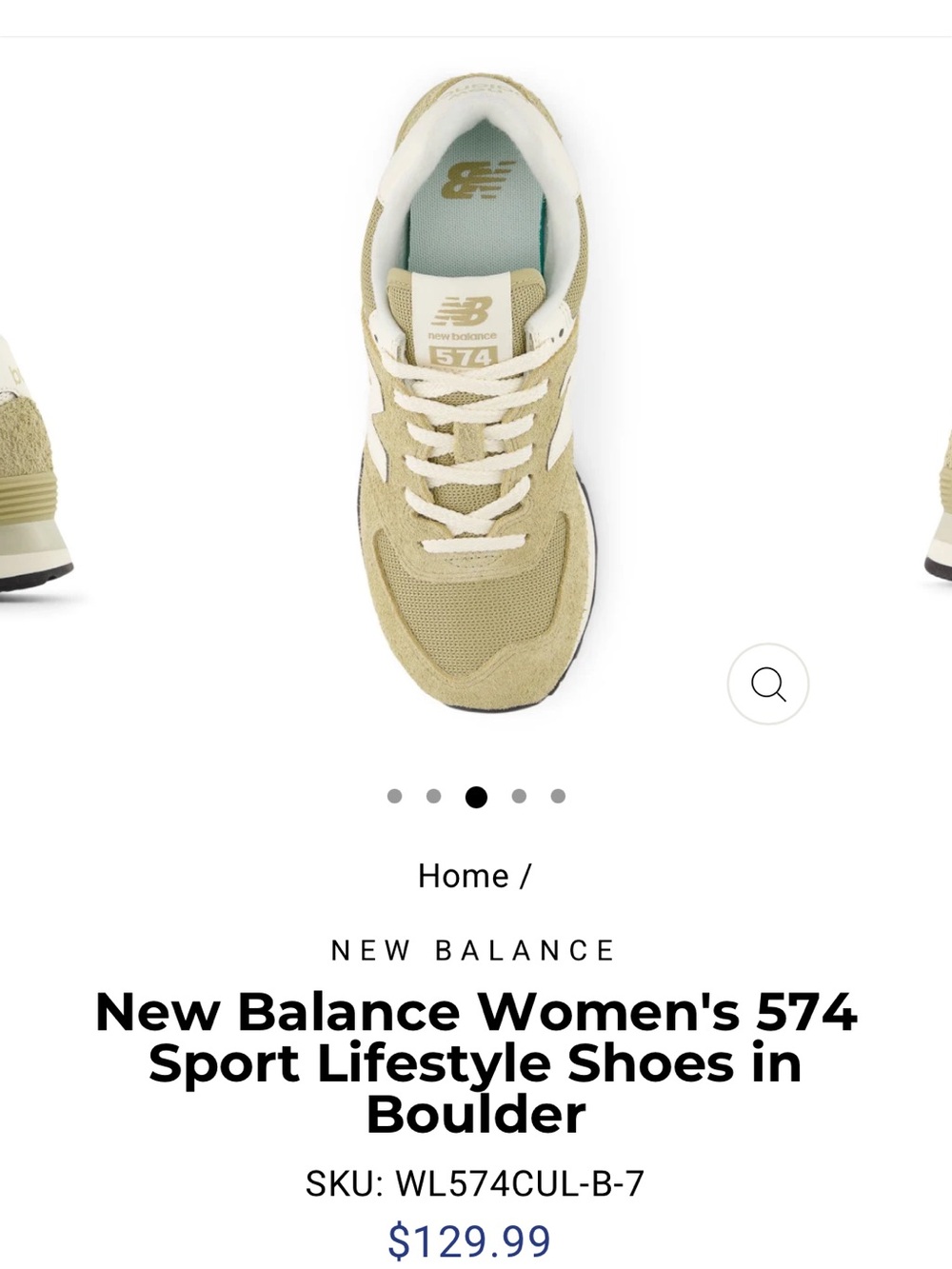 New Balance Women's 574 Sneakers in Boulder/tan green with cream Accents